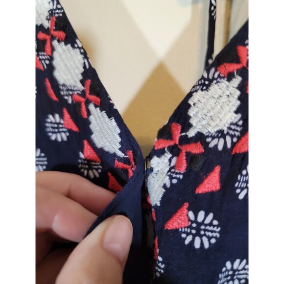 1. State Women's Floral Jumpsuit Embroidered Detail V Neck Blue Leg Slits Large - Picture 6 of 13